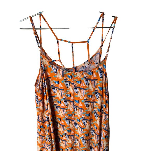 Antibes Blanc Womens Sailboat Print Maxi Dress Size M 100% Rayon Orange - Picture 5 of 7